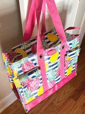 SIMPLY SOUTHERN | Navy White Stripe with Pink Yellow Pineapple Tote bag